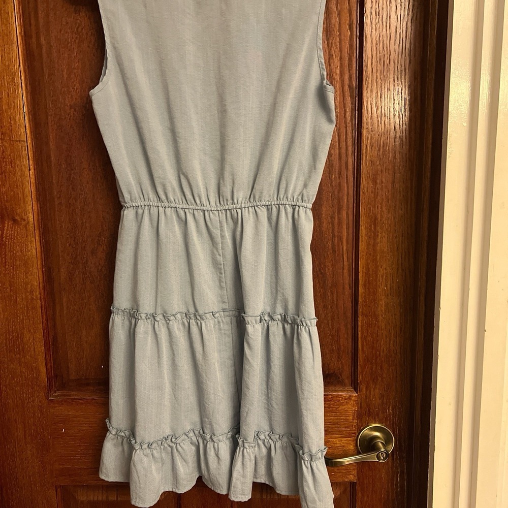 Cupshe Medium Light BlueRuffle Tie Neck Sleeveless Tiered Mini Dress Womens Boho - Picture 5 of 5